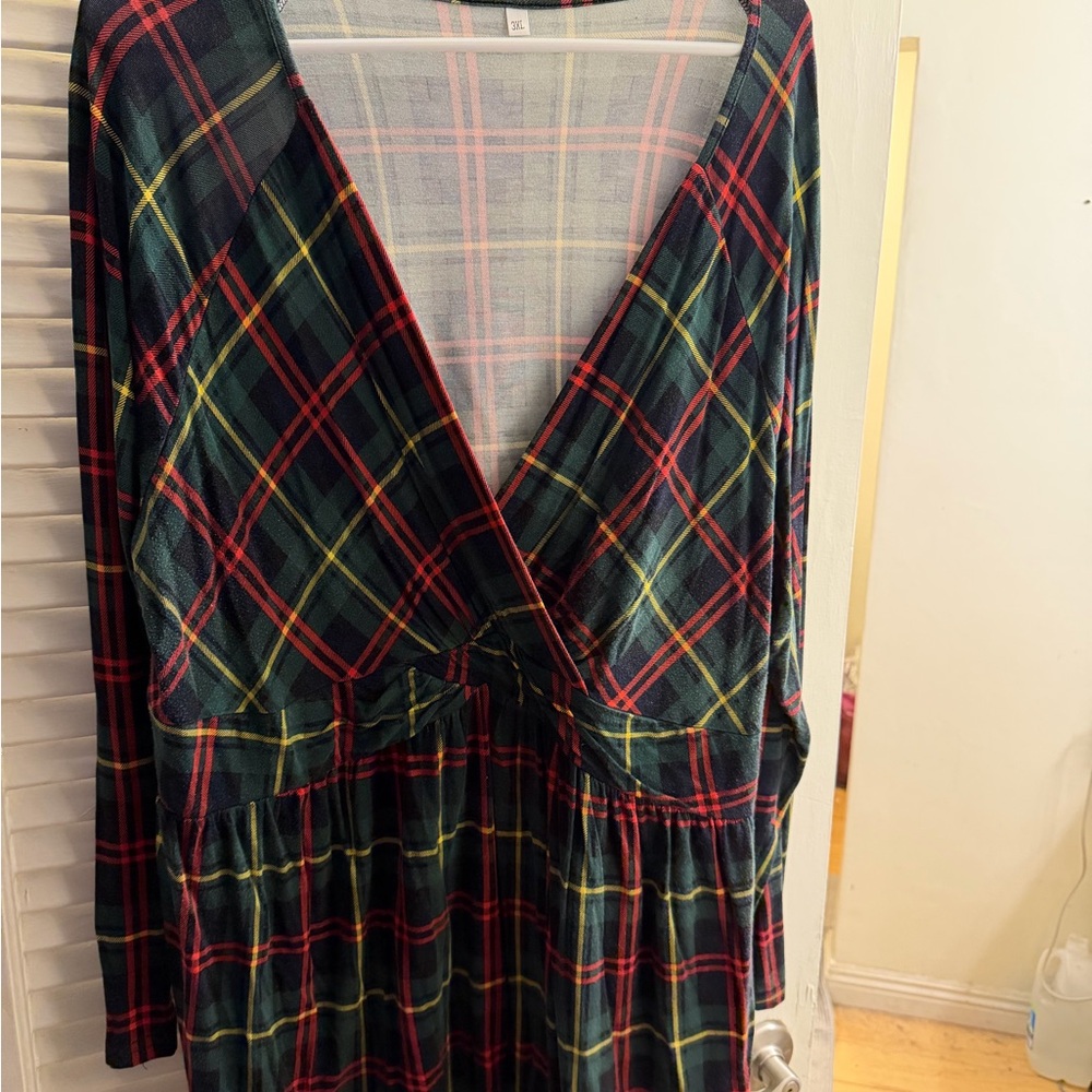 Amazon Multicolor Plaid Long Sleeve Dress
